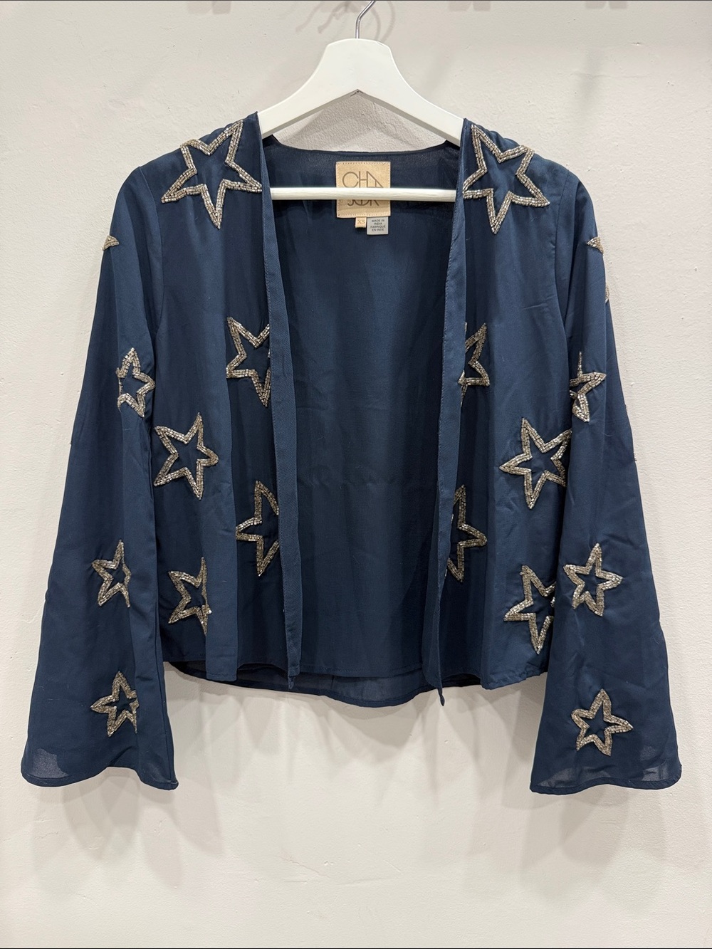 Chaser Navy Beaded Star Open Cardigan Jacket